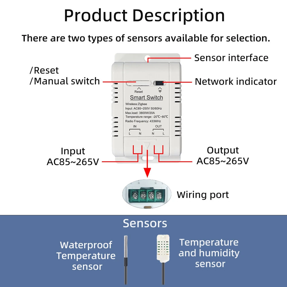 Tuya Zigbe Smart Temperature Humidity Switch Controller 20A 3800W with Waterproof Sensor Automation Timer APP Remote Voice Control with Alexa Google Home — view 7