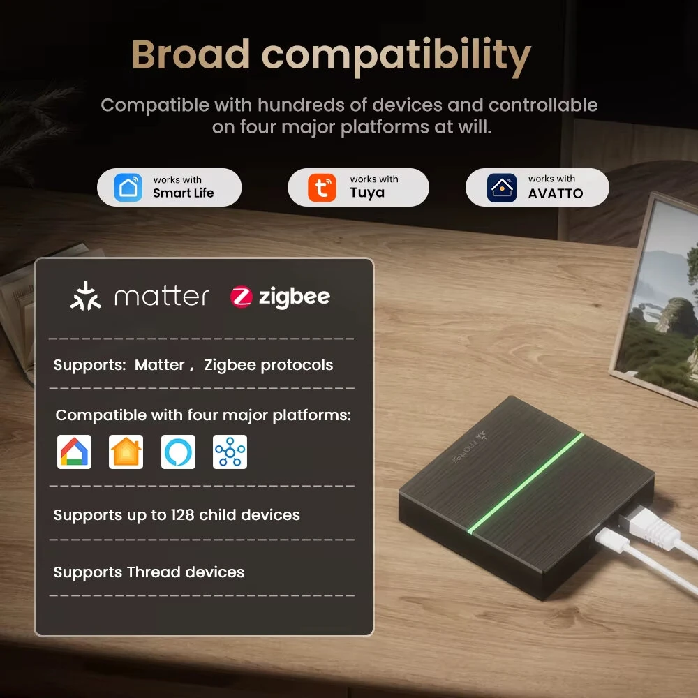 Tuya Zigbe Smart Wired Matter Gateway Hub Matter Smart Home Bridge Remote Controller Works with HomeKit,Siri,Google Home,Alexa — view 2