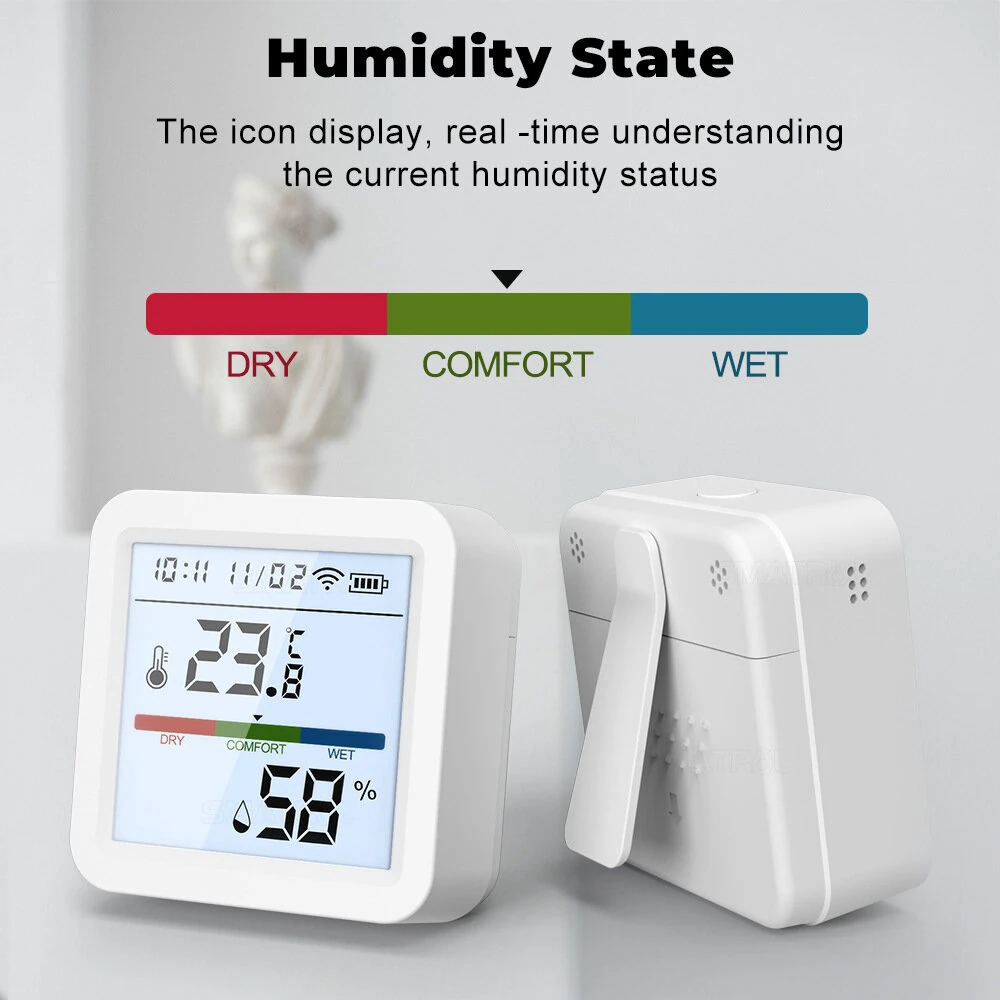 Tuya ZigBee3.0 Smart Home Temperature Humidity Sensor with Backlight LCD Display Voice Control with Alexa Google Home and Tuya Zigbee3.0 Hub Required — view 2