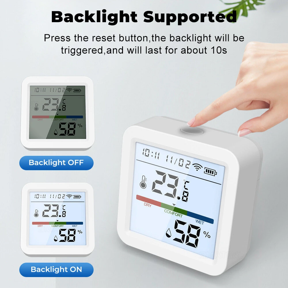 Tuya ZigBee3.0 Smart Home Temperature Humidity Sensor with Backlight LCD Display Voice Control with Alexa Google Home and Tuya Zigbee3.0 Hub Required — view 3