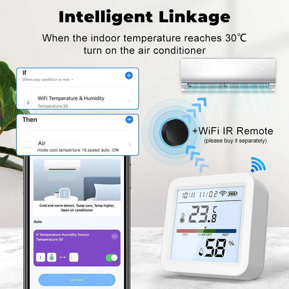 Tuya ZigBee3.0 Smart Home Temperature Humidity Sensor with Backlight LCD Display Voice Control with Alexa Google Home and Tuya Zigbee3.0 Hub Required — view 6