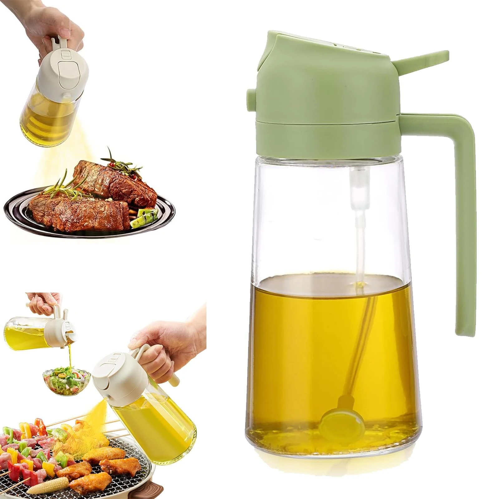 Two in One Oil Dispenser Oil Sprayer Refillable Oil Sprayer Commercial Food Grade Spray Bottle Oil Mister for Cooking Baking Frying BBQ — view 3