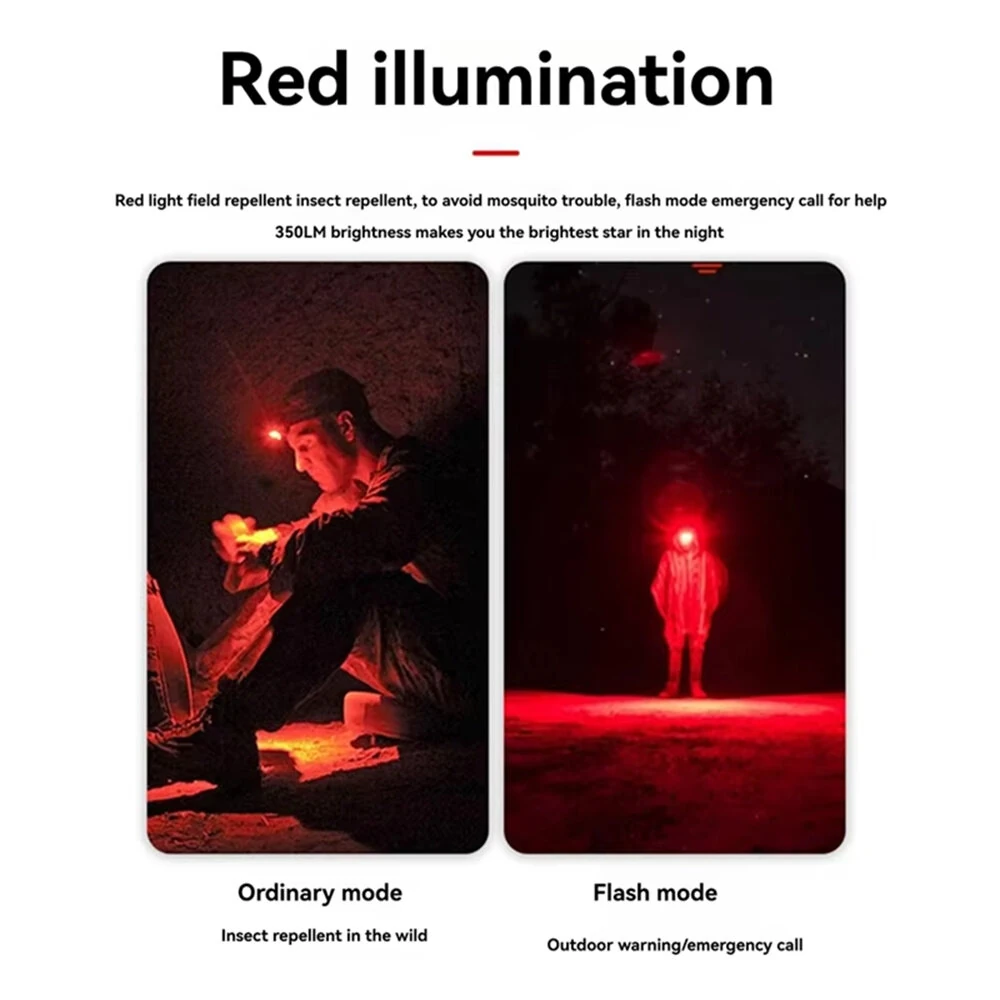 Type-C USB Rechargeable Headlamp 18650 White Red LED Headlight Fishing Torch 7 Gears Multifunctional Aluminum Alloy Flashlight for Outdoor Camping Hiking Working Running — view 7