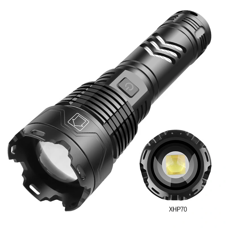 Type-C USB Rechargeable Super Bright XHP70 LED Flashlight Multi-Use Torch Rechargeable Telescopic Zoom Flashlight Outdoor Emergency Torch Work Light for Camping — image 1