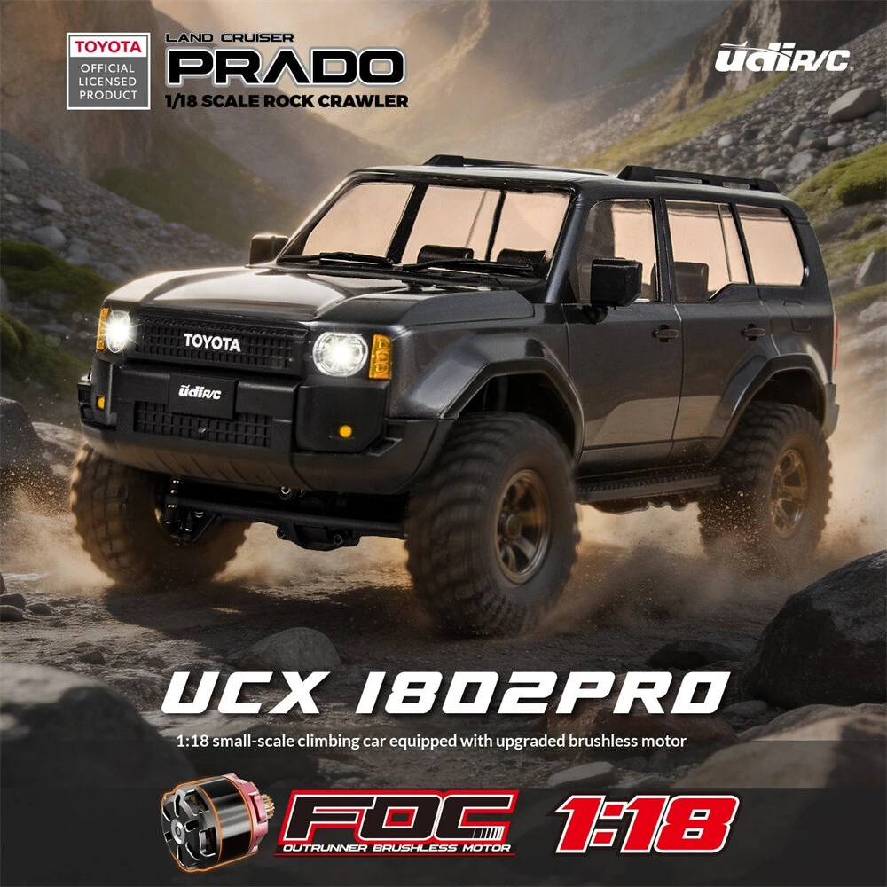 UDIRC UCX1802PRO RTR 1/18 2.4G 4WD Brushless RC Car TOYOTA  Land Cruiser Prado LC250 Official Licensed Rock Crawler Off-Road Climbing Truck LED Light Metal Gears Vehicles Models Toys — view 4