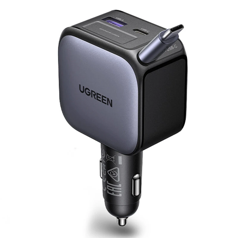 Ugreen 90W 2-Port USB PD Car Charger Adapter USB-A+USB-C+Type-C Retractable Cable Support PD Fast Charging for iPhone 17 17 Pro 16 Pro Max 15 14 13 for Huawei Mate XTs for OPPO for VIVO — image 1