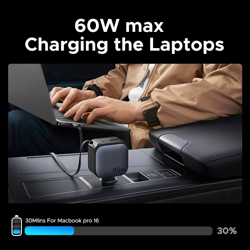 Ugreen 90W 2-Port USB PD Car Charger Adapter USB-A+USB-C+Type-C Retractable Cable Support PD Fast Charging for iPhone 17 17 Pro 16 Pro Max 15 14 13 for Huawei Mate XTs for OPPO for VIVO — view 7