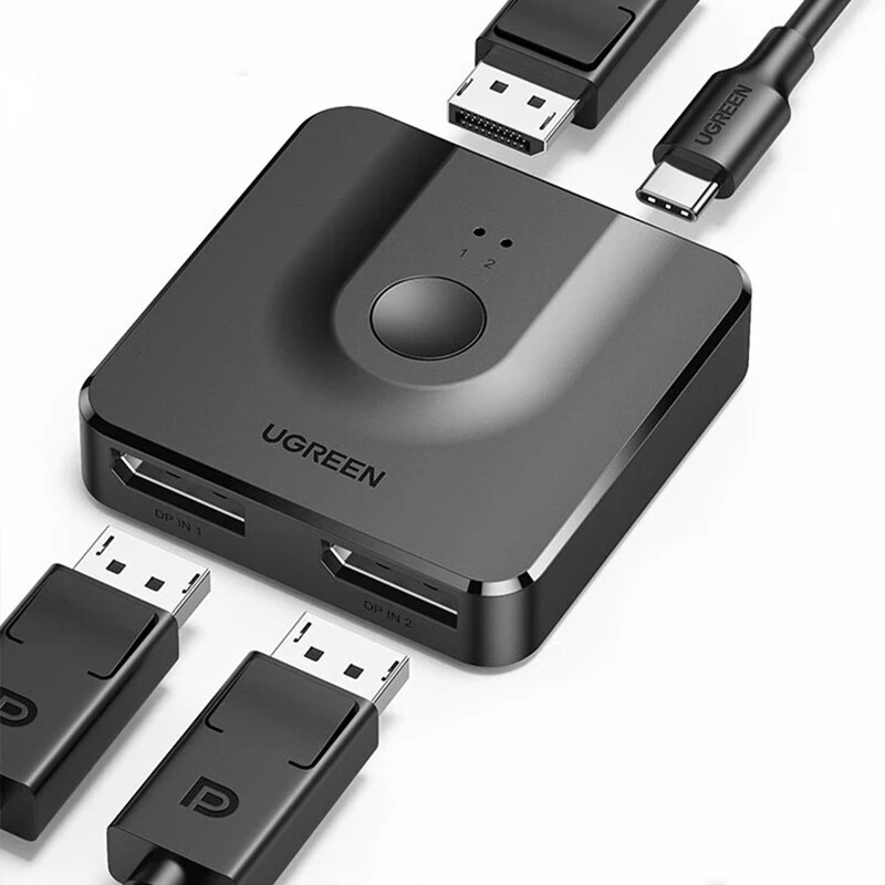 UGREEN DP1.2 Bidirectional Switcher 2 In 1 Out 4K60Hz 2K144Hz Button Switching Dual Monitor Splitter for PC Laptop Monitor — UGREEN