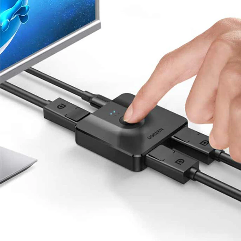 UGREEN DP1.2 Bidirectional Switcher 2 In 1 Out 4K60Hz 2K144Hz Button Switching Dual Monitor Splitter for PC Laptop Monitor — view 4