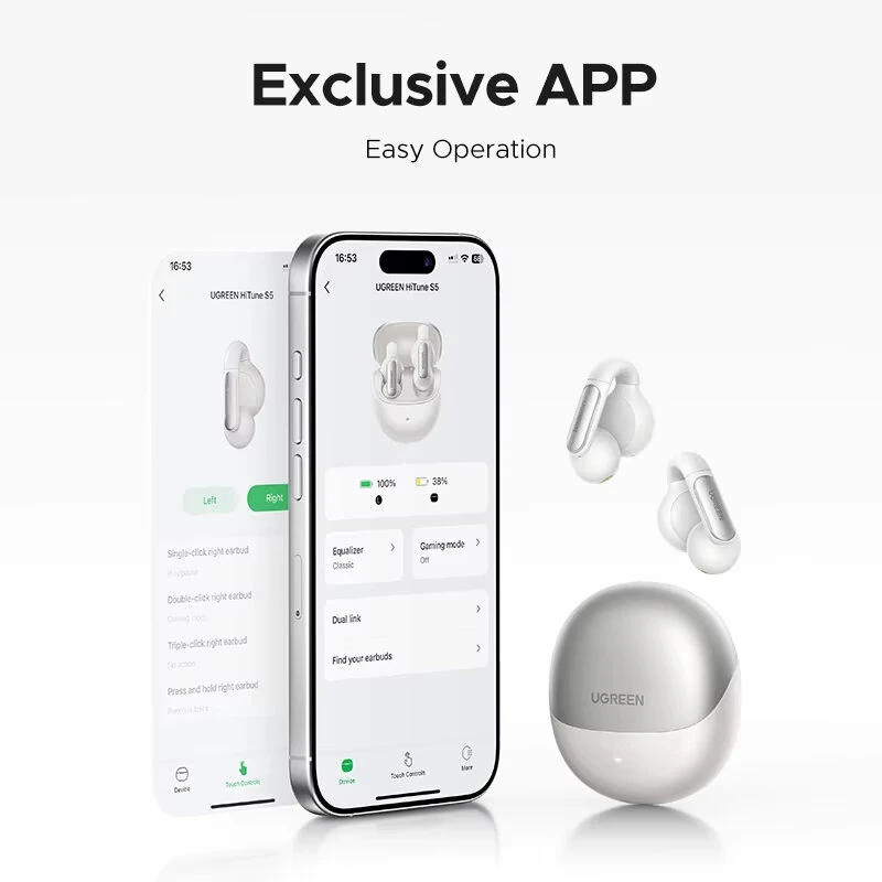 UGREEN HiTune S5 TWS Earclips Earbuds Wireless bluetooth 5.4 Earphone 12mm Dynamic Coil AAC Audio DNN CAll Noise Reduction 24H Battery Life 80ms Low Latency Headphones — view 5