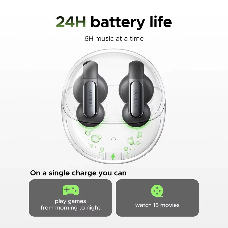 UGREEN HiTune S5 TWS Earclips Earbuds Wireless bluetooth 5.4 Earphone 12mm Dynamic Coil AAC Audio DNN CAll Noise Reduction 24H Battery Life 80ms Low Latency Headphones — view 7