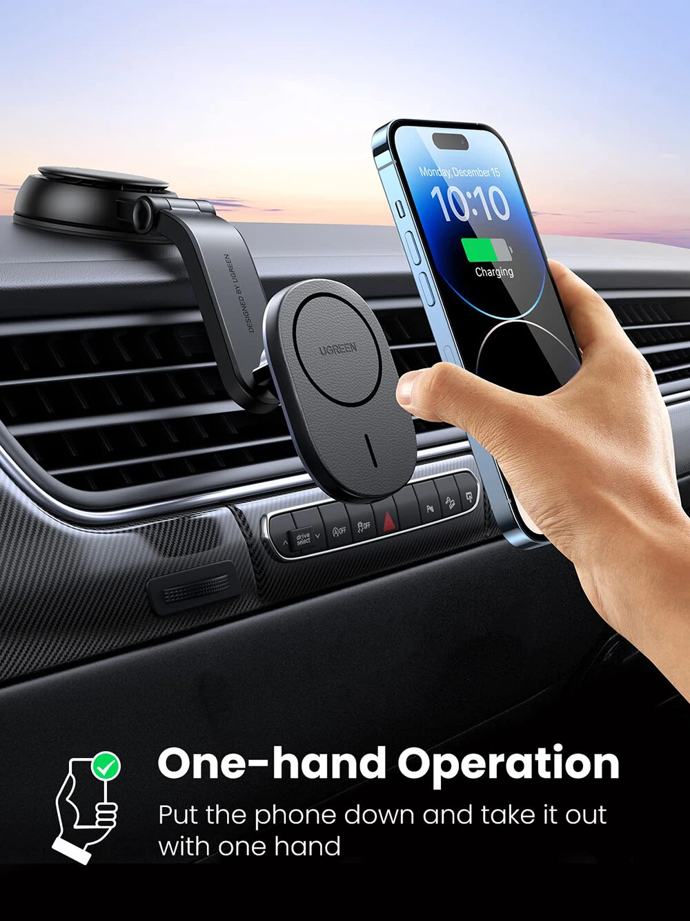UGREEN Magnetic Cordless Car Phone Holder Charger Air Vent Suction Cup Navigation Bracket — view 3