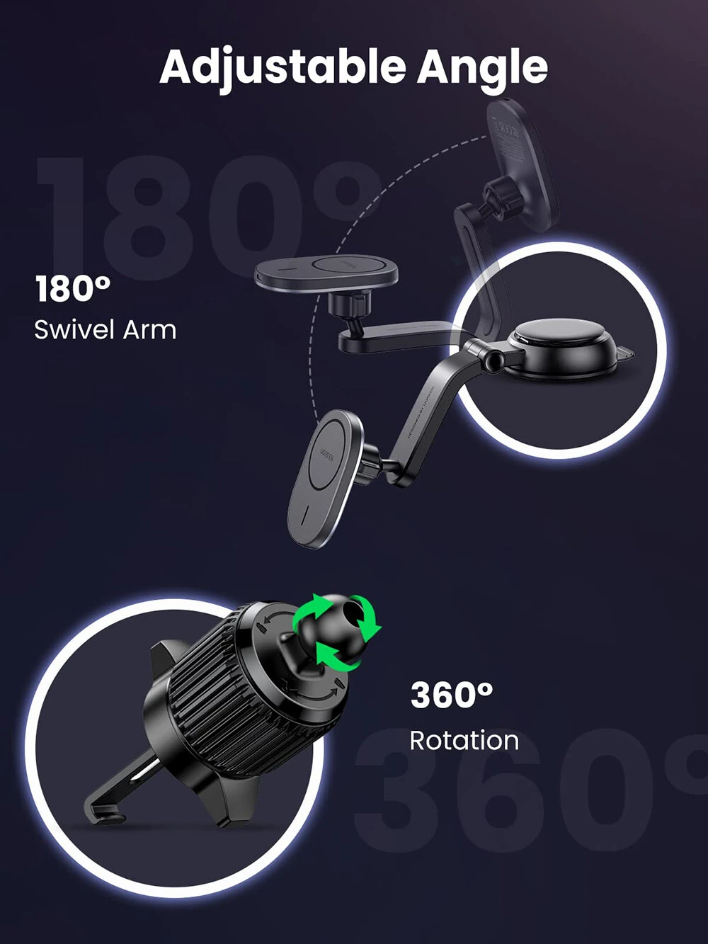 UGREEN Magnetic Cordless Car Phone Holder Charger Air Vent Suction Cup Navigation Bracket — view 4