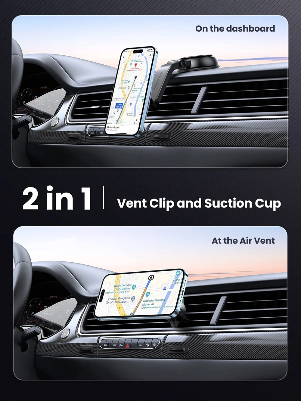 UGREEN Magnetic Cordless Car Phone Holder Charger Air Vent Suction Cup Navigation Bracket — view 5
