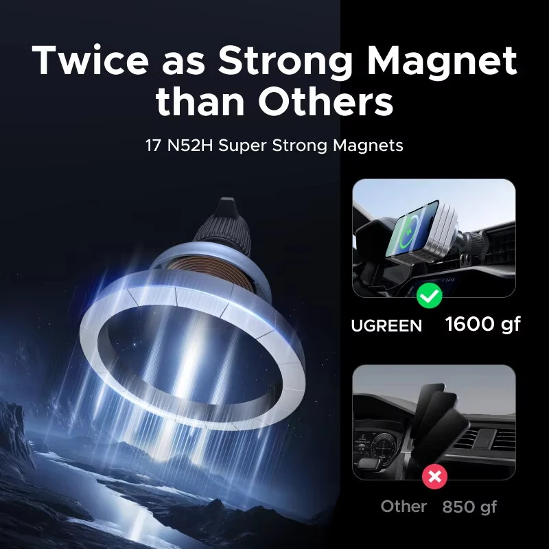 Ugreen W758 25W Magnetic Wireless Charger Fast Wireless Charging Car Phone Holder 360° Rotation for Smart Phones for iPhone 12-17 Series — view 5