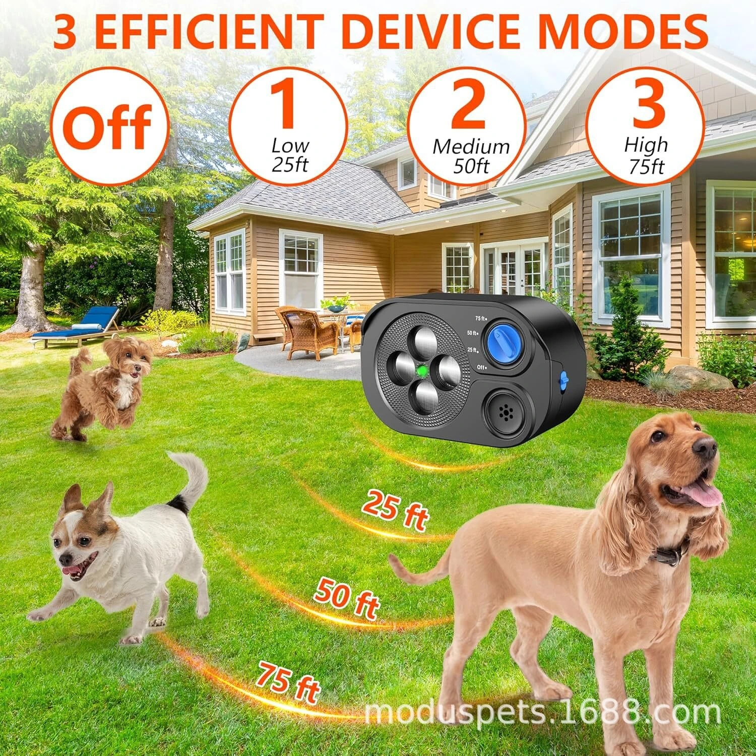 Ultrasonic Anti Barking Device Dog Bark Deterrent with 3 Modes Up to 75ft Range Rechargeable IP65 Waterproof for Outdoor & Indoor Use — view 3