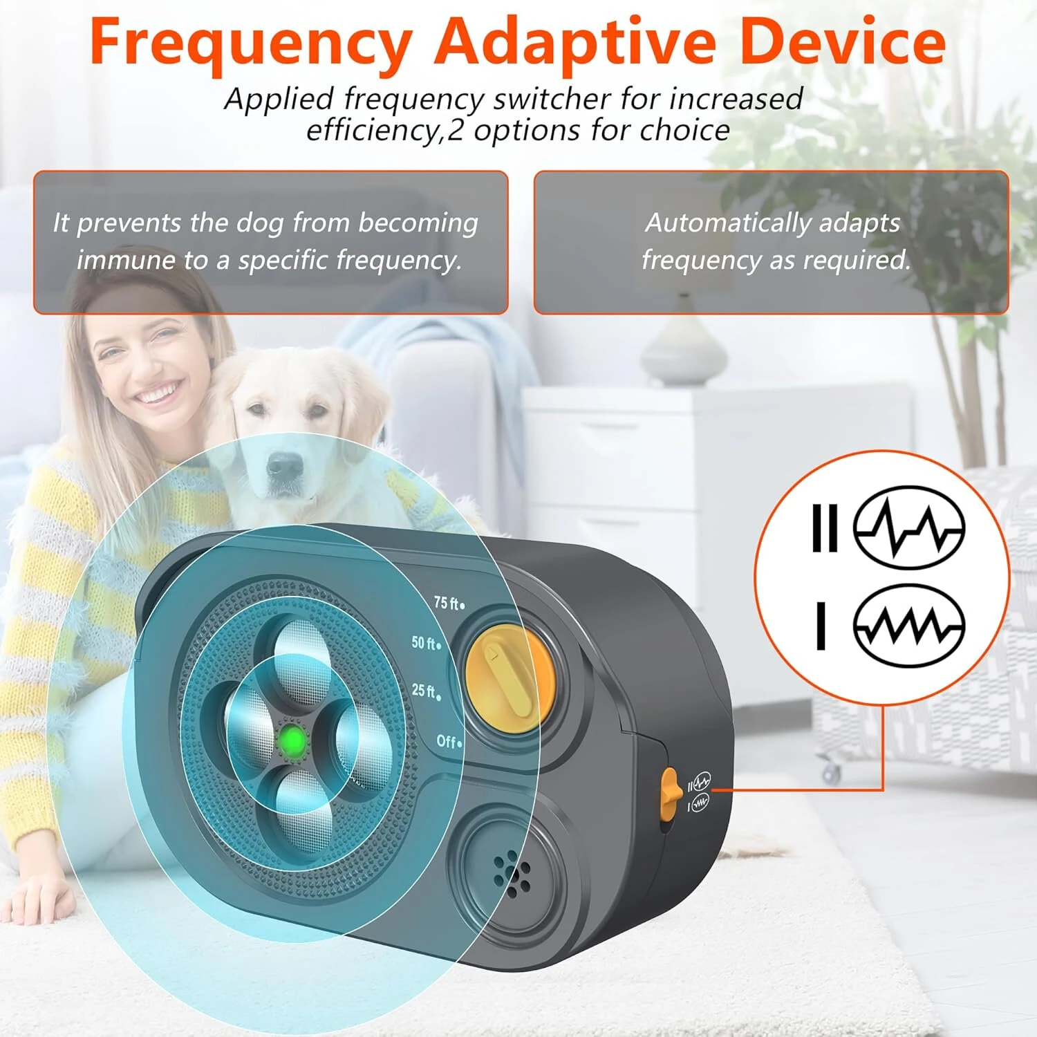 Ultrasonic Anti Barking Device Dog Bark Deterrent with 3 Modes Up to 75ft Range Rechargeable IP65 Waterproof for Outdoor & Indoor Use — view 4