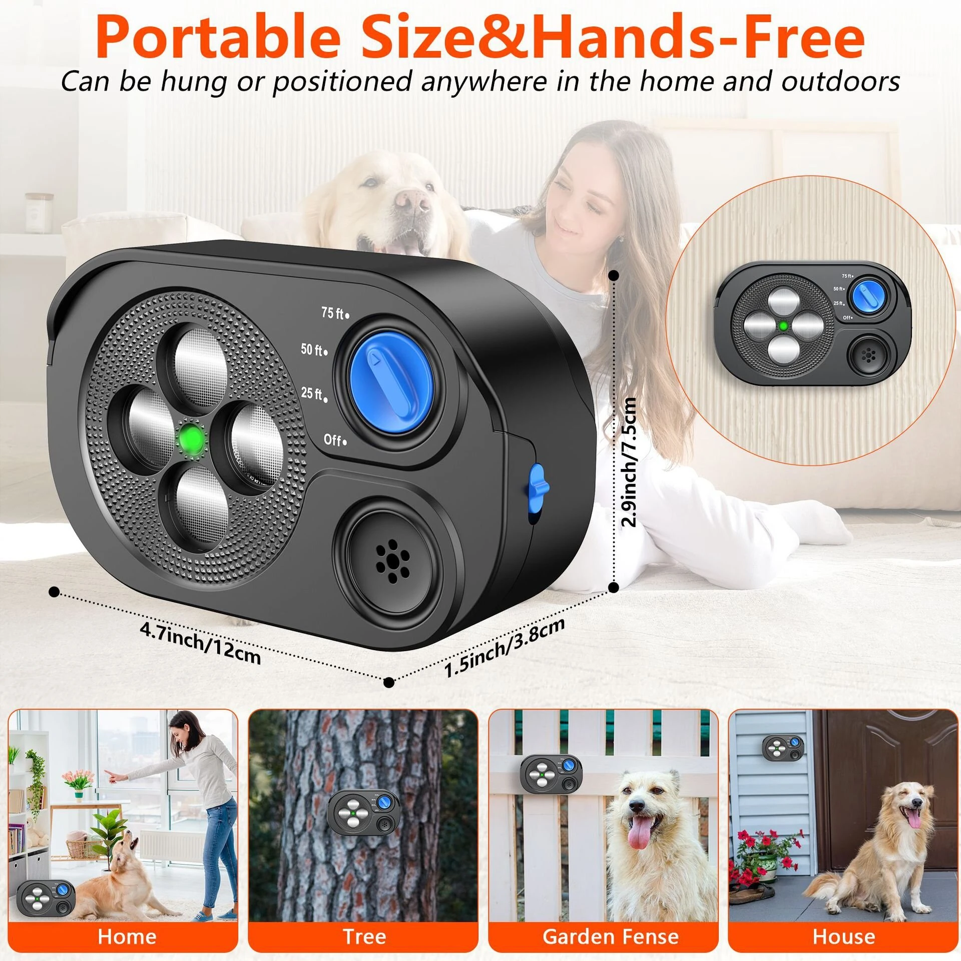 Ultrasonic Anti Barking Device Dog Bark Deterrent with 3 Modes Up to 75ft Range Rechargeable IP65 Waterproof for Outdoor & Indoor Use — view 5