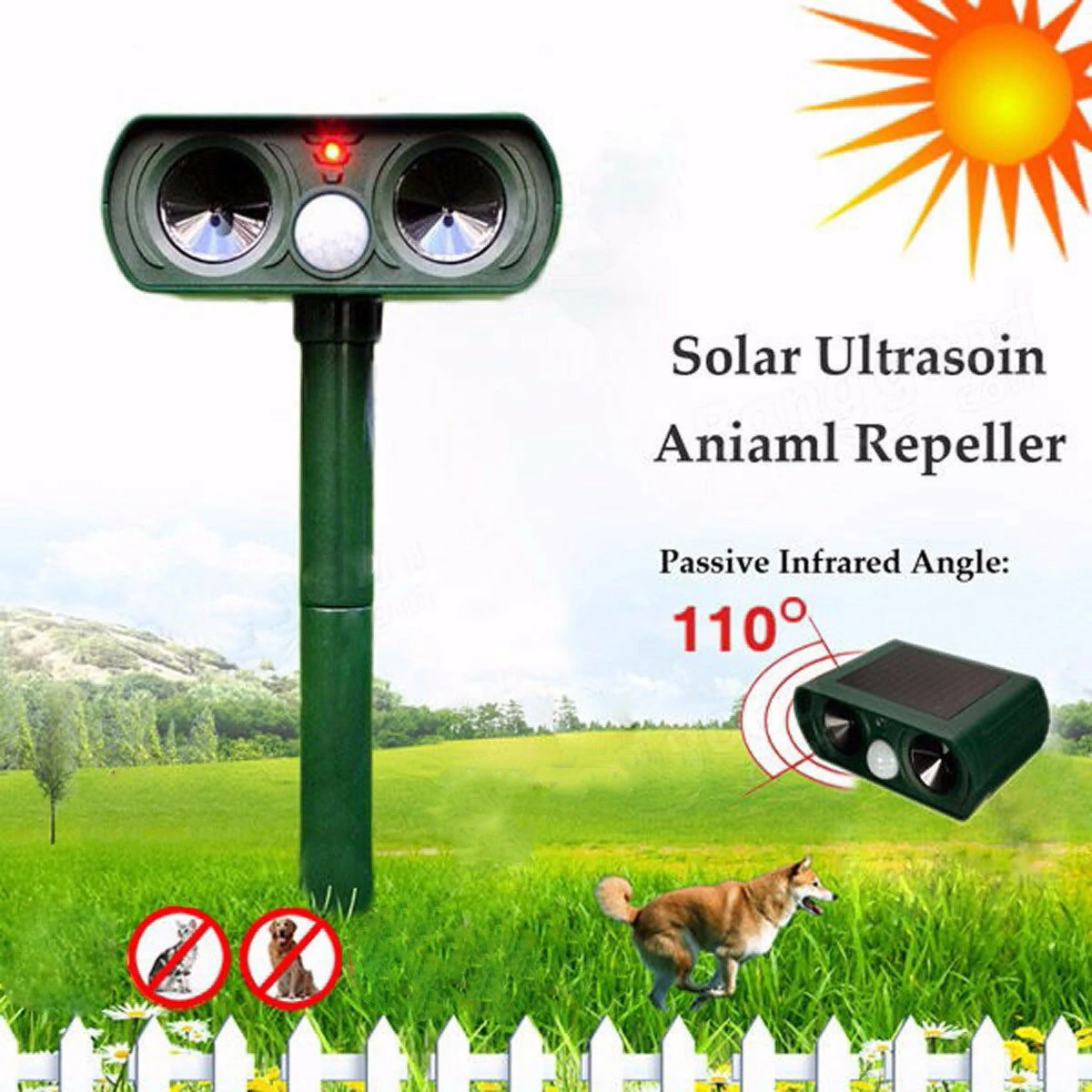 Ultrasonic Solar Power Pest Animal Repeller Repellent Cat dog Bird Mouse Fox — Pricio