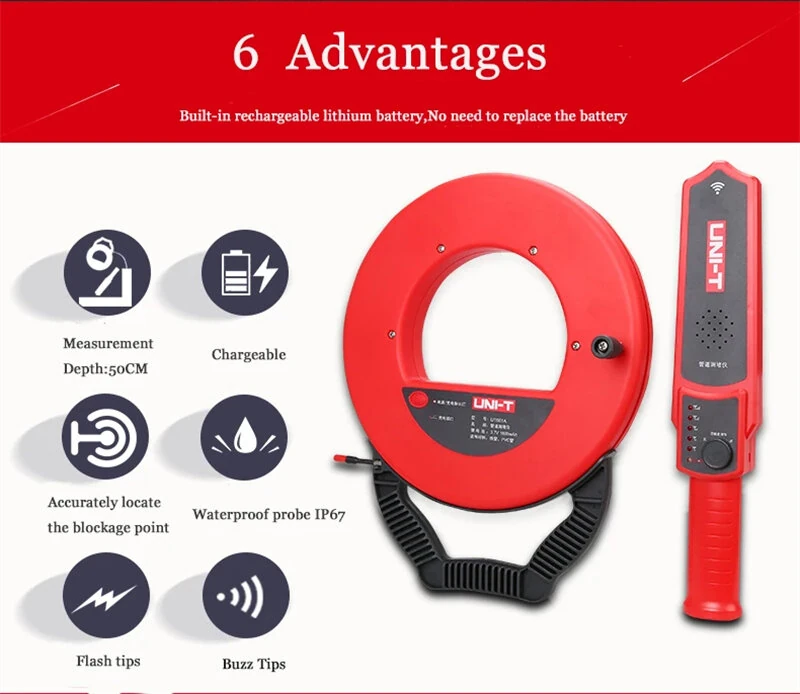 UNI-T UT661B Wall Pipeline Blockage Locator 30m Signal Length Rechargeable Lithium Battery High Precision Diagnostic Tool for Plastic and Metal Tubes — view 2
