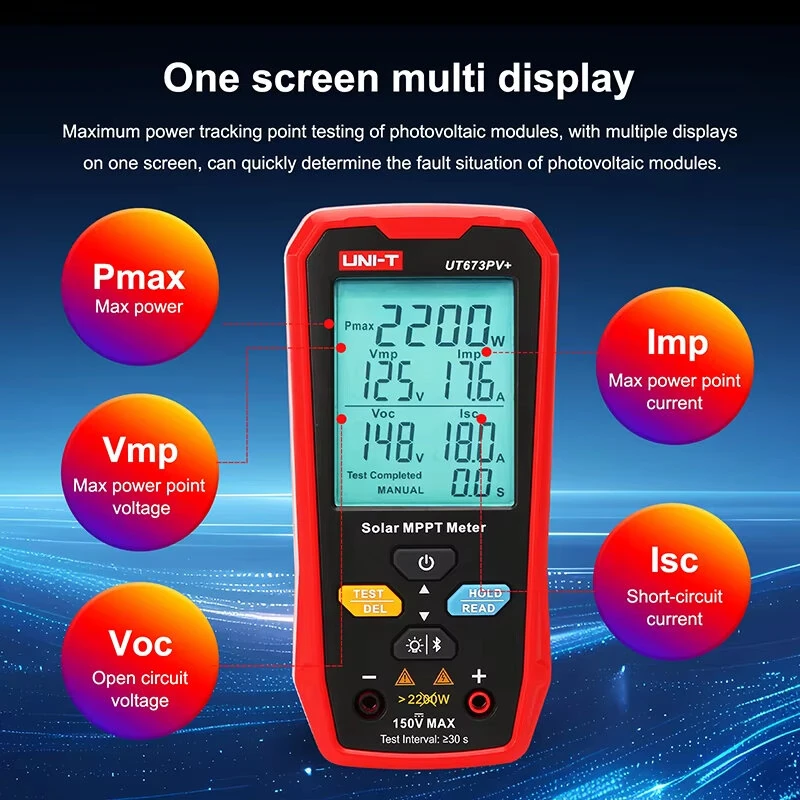 UNI-T UT673PV+ 5-1800W Solar MPPT Meter PV Module Maximum Power Meter Bluetooth Photovoltaic Panel Tester Vmp Imp Voc Isc Test — view 2