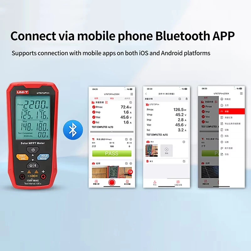 UNI-T UT673PV+ 5-1800W Solar MPPT Meter PV Module Maximum Power Meter Bluetooth Photovoltaic Panel Tester Vmp Imp Voc Isc Test — view 4