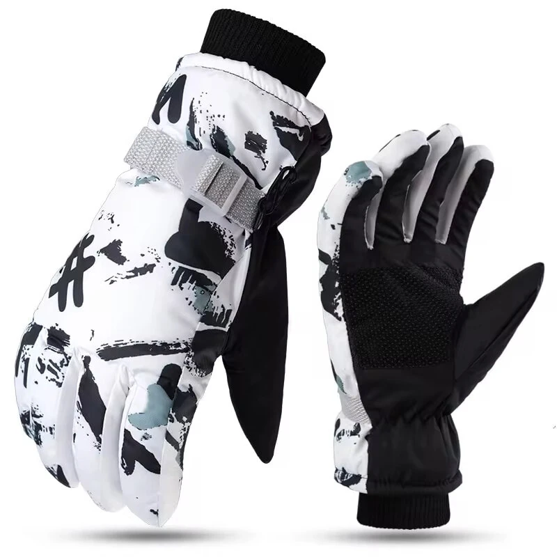 Unisex PU Leather Waterproof Ski Gloves Anti-slip Touch Screen Motorcycle Cycling Fleece Warm Snow Sports Snowboard Winter Gloves