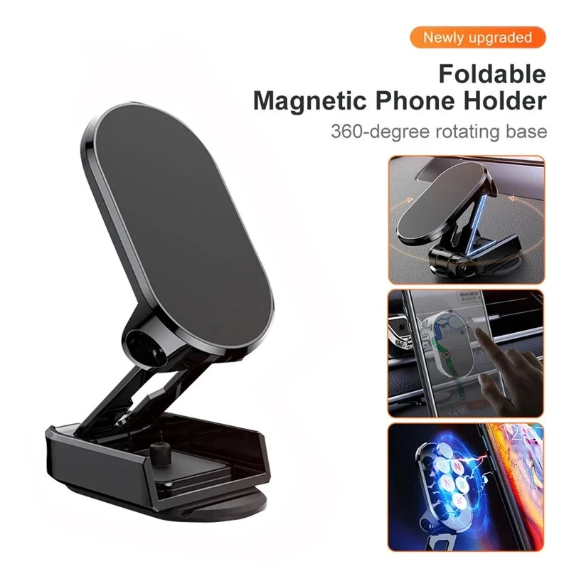 Universal Car Magnetic Mobile Phone Holder Metal Folding Car Mount Magnetic 360° Adjustable Rotating Phone Mount Height Adjustable Positioning Rotating — view 2
