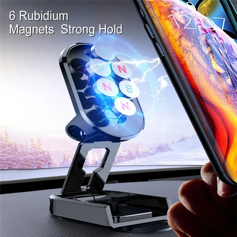 Universal Car Magnetic Mobile Phone Holder Metal Folding Car Mount Magnetic 360° Adjustable Rotating Phone Mount Height Adjustable Positioning Rotating — view 3