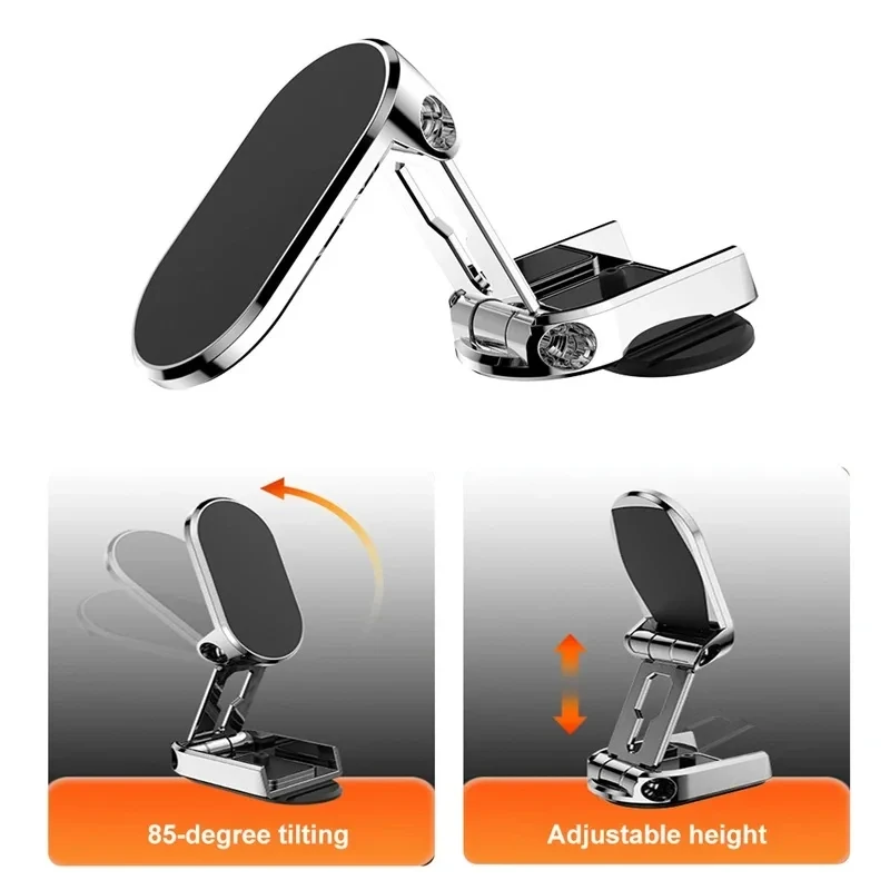 Universal Car Magnetic Mobile Phone Holder Metal Folding Car Mount Magnetic 360° Adjustable Rotating Phone Mount Height Adjustable Positioning Rotating — view 4
