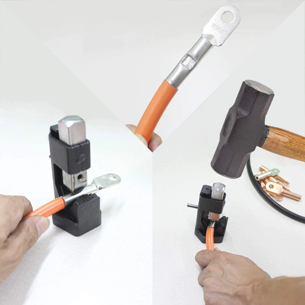 Universal Hammer Type Crimping Tool Spring Loaded Cable Lug Crimper Stainless Steel Wire Gauge 8 AWG to 4/0 Electrical Terminal Crimp Pliers Portable Wiring Connector Tool — view 6