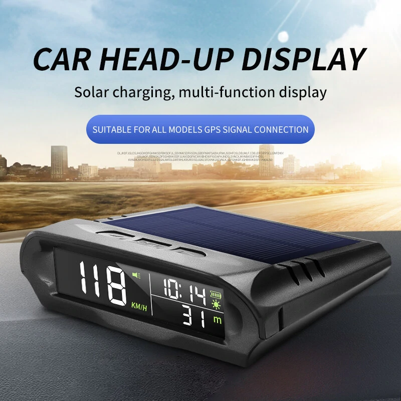 Universal Solar Power Digital GPS Car Speedometer Wireless HUD Display Mph KM/H Speedometer Time Speed Alarm Temperature Altitude — view 2