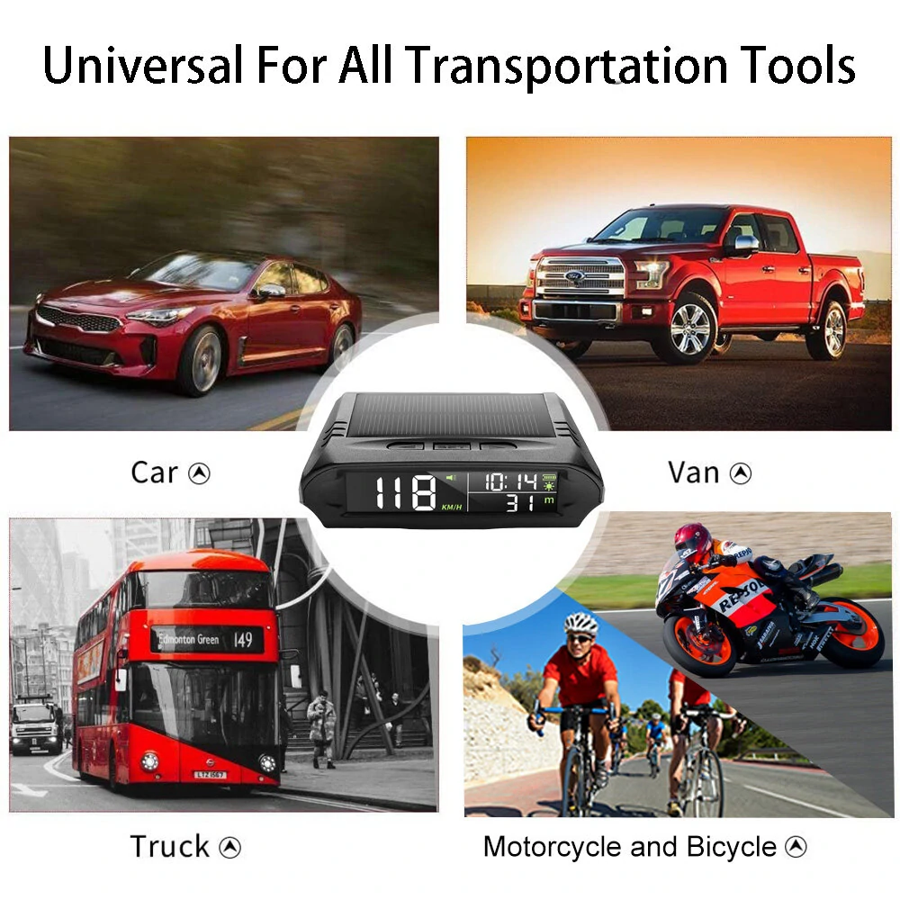 Universal Solar Power Digital GPS Car Speedometer Wireless HUD Display Mph KM/H Speedometer Time Speed Alarm Temperature Altitude — view 4
