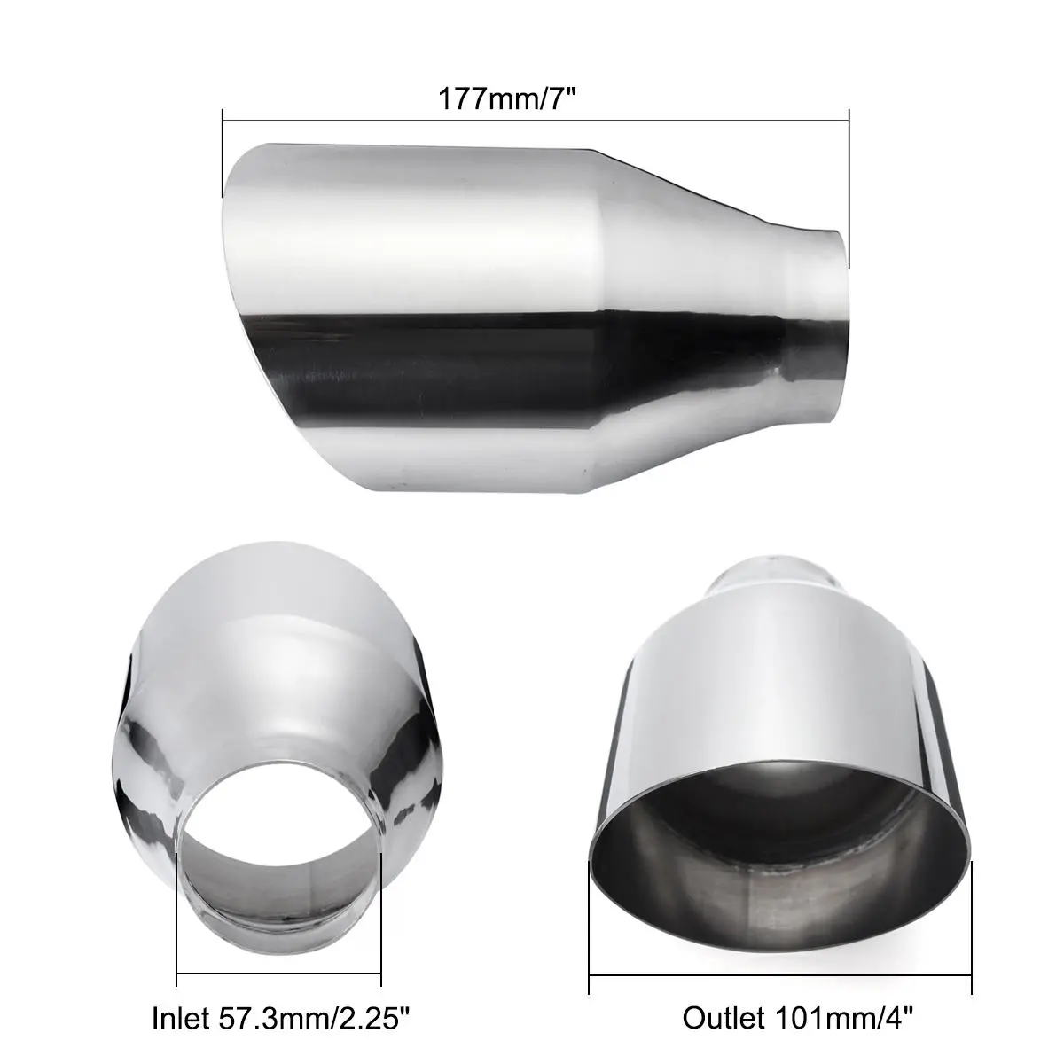Universal Stainless Steel Exhaust Muffler Round Slant 2.25 Inch Inelt 4 Inch Out — view 9