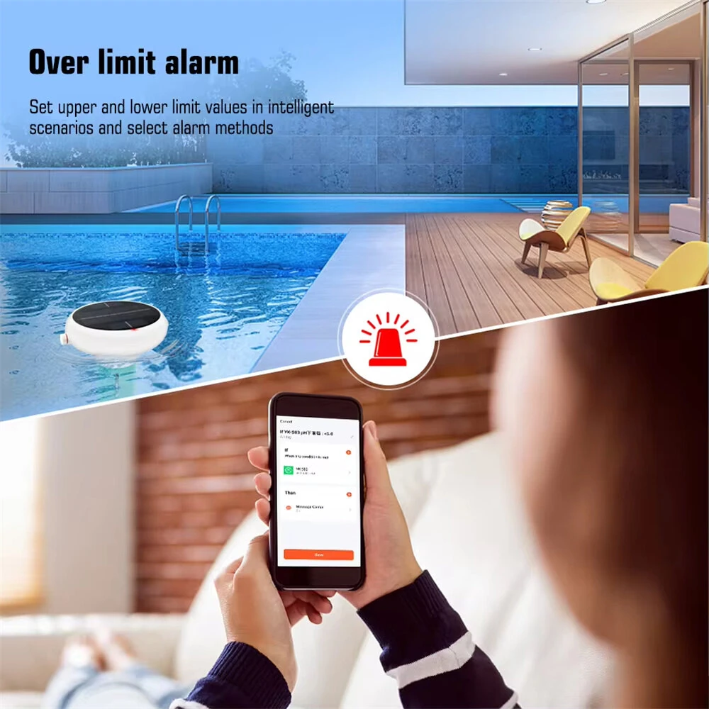 Upgrade Tuya Zigbe WiFi Pool Water Quality Tester 7-in-1 Monitoring pH Chlorine Salinity Solar USB Charging App Control — view 7