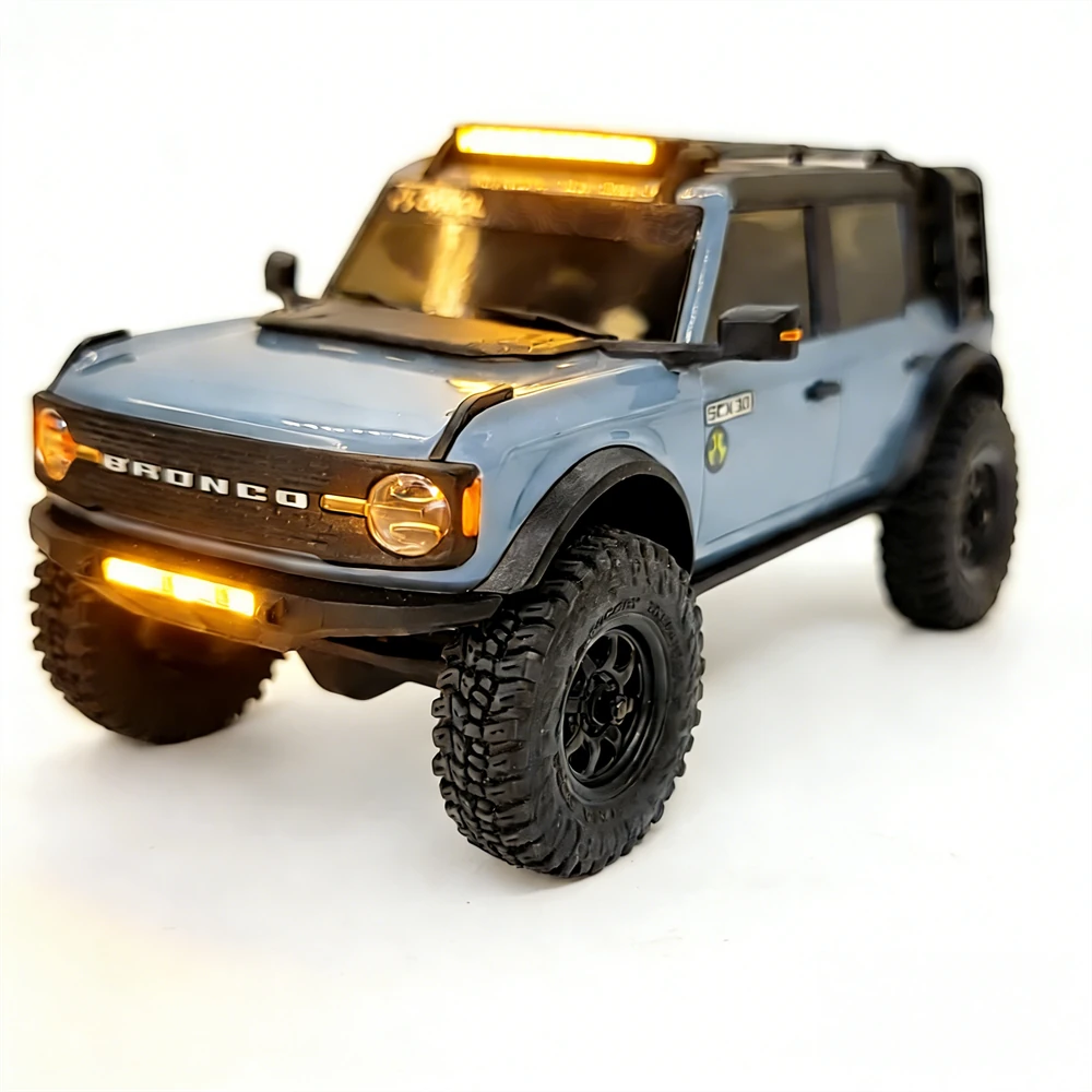 Upgraded Headlights Roof Bumper Angel Eye Spare Tire Holder LED Lights for Jeep for Ford Bronco Axial SCX30 1/30 Micro Off-Road Truck RC Cars Vehicles Models Parts — view 7