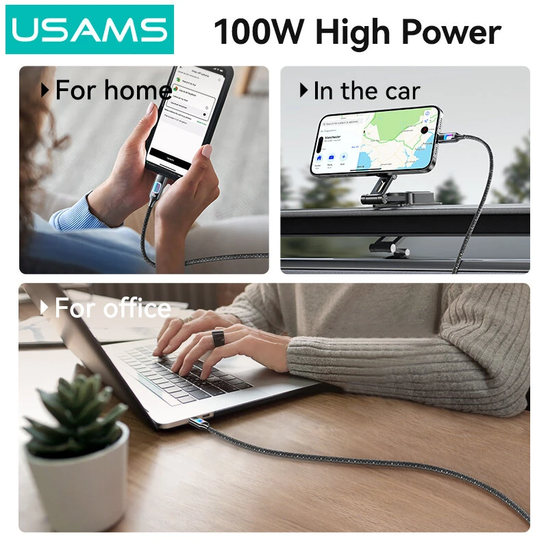 USAMS SJ750 100W Type-C to Type-C Cable PD Fast Charging Data Transmission Tinned Copper Core Line 1.2M Long for iPhone 16 16 Pro 15 15 Plus for Huawei Mate XT for Xiaomi 15pro — view 3