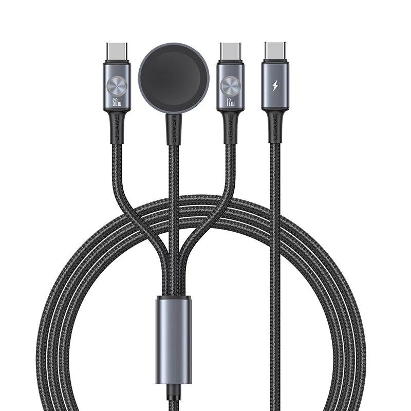 USAMS SJ785 3A 72W USB-C to USB-C+USB-C+Wireless Watch Charging Cable Fast Charging Data Transmission Tinned Copper Core Line 1.2M Long for iPhone 17 17Pro Max for Huawei Mate XTs for OPPO for Apple Watch