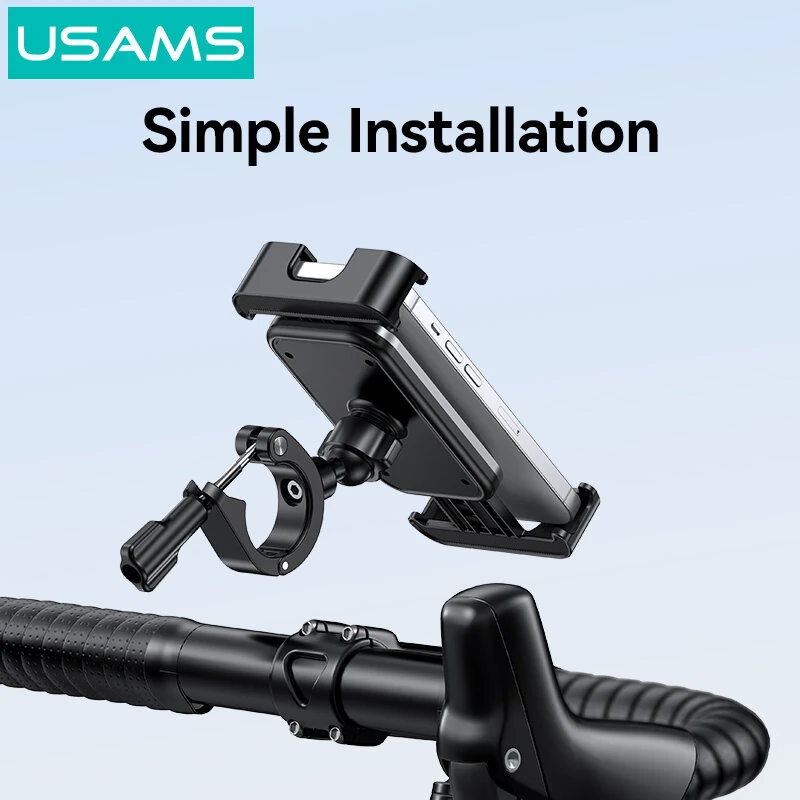 USAMS ZJ082 2-in-1 Full Coverage Cycling Phone Holder Shockproof Reinforced Clamp Stand 360° Rotation Single Hand Operation Fits for 4.7-7.2 Inch Phones Universal Bike Motorcycle Mount — view 5