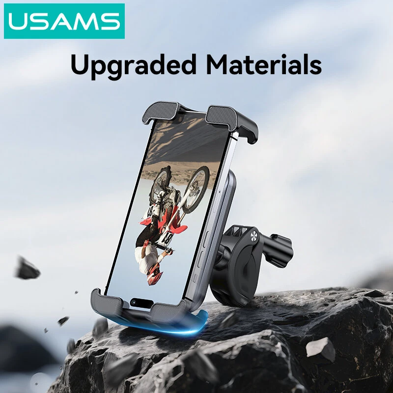 USAMS ZJ082 2-in-1 Full Coverage Cycling Phone Holder Shockproof Reinforced Clamp Stand 360° Rotation Single Hand Operation Fits for 4.7-7.2 Inch Phones Universal Bike Motorcycle Mount — view 6