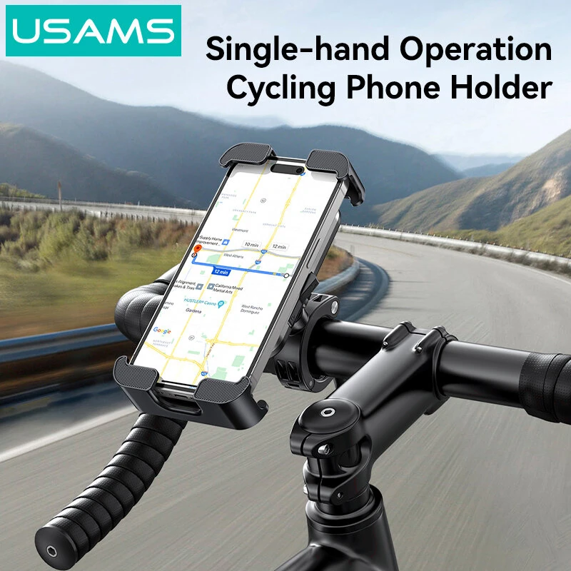 USAMS ZJ082 2-in-1 Full Coverage Cycling Phone Holder Shockproof Reinforced Clamp Stand 360° Rotation Single Hand Operation Fits for 4.7-7.2 Inch Phones Universal Bike Motorcycle Mount — view 7