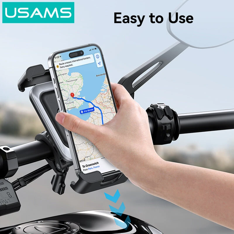 USAMS ZJ082 2-in-1 Full Coverage Cycling Phone Holder Shockproof Reinforced Clamp Stand 360° Rotation Single Hand Operation Fits for 4.7-7.2 Inch Phones Universal Bike Motorcycle Mount — view 9