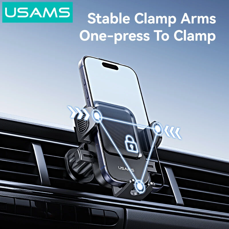 USAMS ZJ090 One-Touch Air Vent Car Phone Holder 360° Rotation Auto-Lock Universal Car Phone Mount for 4.5-6.9 Inch Mobile Phones — view 3