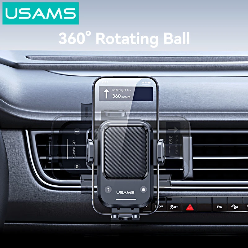 USAMS ZJ090 One-Touch Air Vent Car Phone Holder 360° Rotation Auto-Lock Universal Car Phone Mount for 4.5-6.9 Inch Mobile Phones — view 6