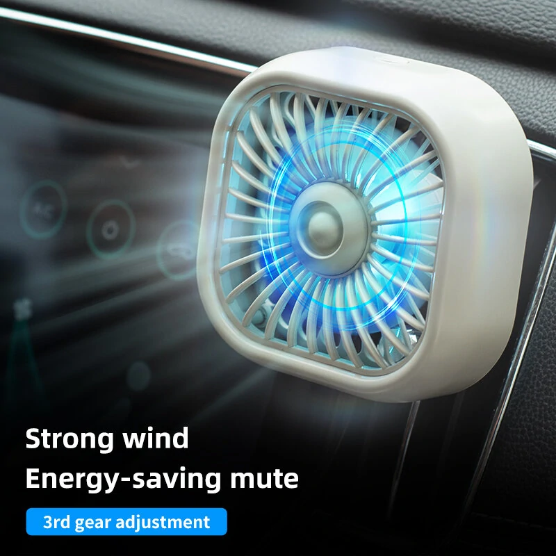 USB Car Vent Mini Fan Portable  Air Conditioning Outlet Car Fan Gradient Colorful Atmosphere Light Small Fan Row Exhaust Fan — view 3