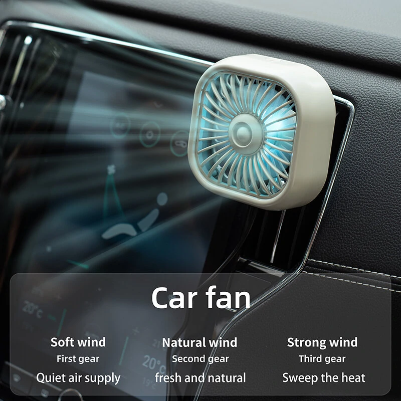 USB Car Vent Mini Fan Portable  Air Conditioning Outlet Car Fan Gradient Colorful Atmosphere Light Small Fan Row Exhaust Fan — view 4