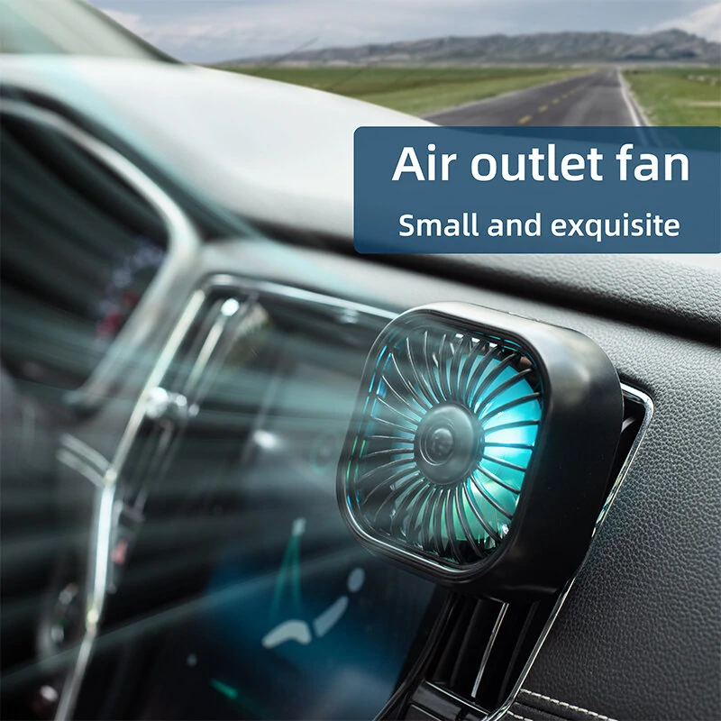 USB Car Vent Mini Fan Portable  Air Conditioning Outlet Car Fan Gradient Colorful Atmosphere Light Small Fan Row Exhaust Fan — view 6