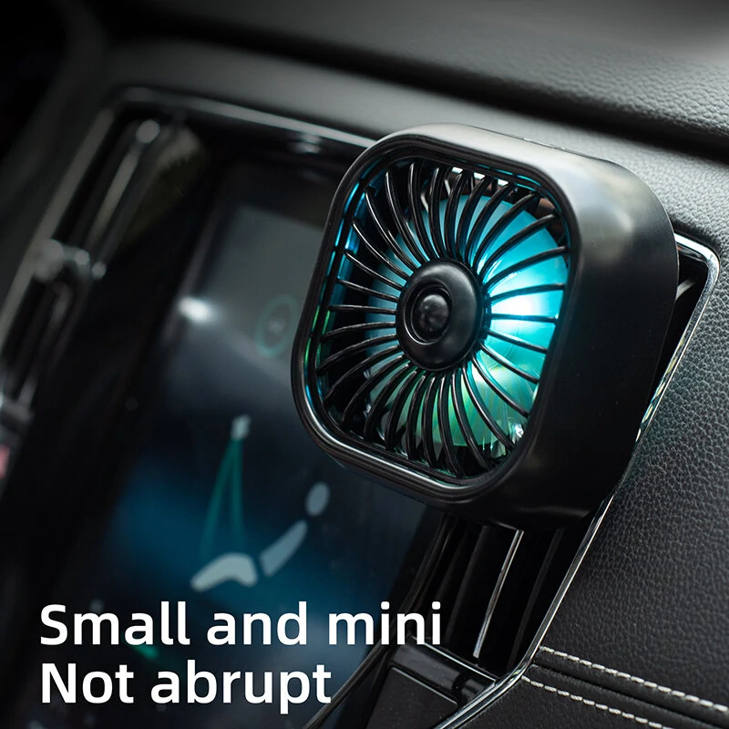 USB Car Vent Mini Fan Portable  Air Conditioning Outlet Car Fan Gradient Colorful Atmosphere Light Small Fan Row Exhaust Fan — view 7