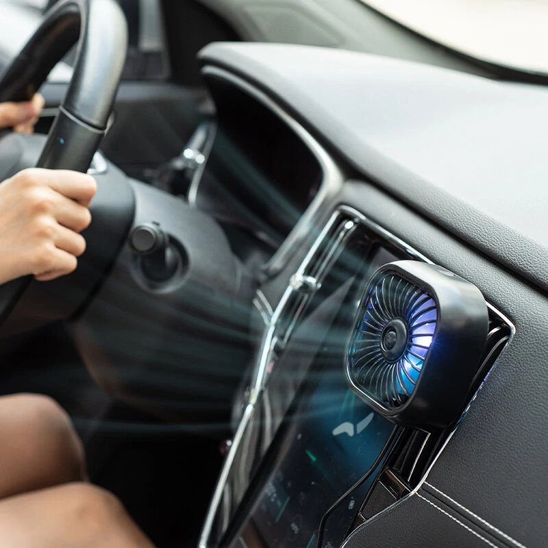 USB Car Vent Mini Fan Portable  Air Conditioning Outlet Car Fan Gradient Colorful Atmosphere Light Small Fan Row Exhaust Fan — view 8