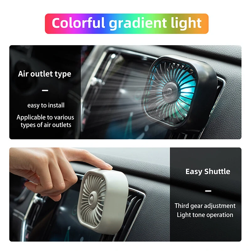 USB Car Vent Mini Fan Portable  Air Conditioning Outlet Car Fan Gradient Colorful Atmosphere Light Small Fan Row Exhaust Fan — view 9